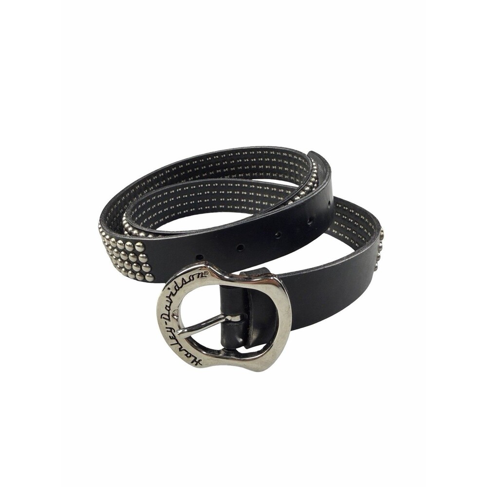 Harley Davidson Men's 42 Studded Belt Black Leather Horseshoe Script Buckle USA